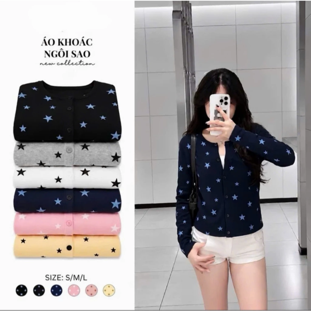 Áo cardigan ngôi sao nữ ,áo khoác dài tay cúc cài họa tiết cá tính chất tăm nhiều màu phong cách Ulzzang