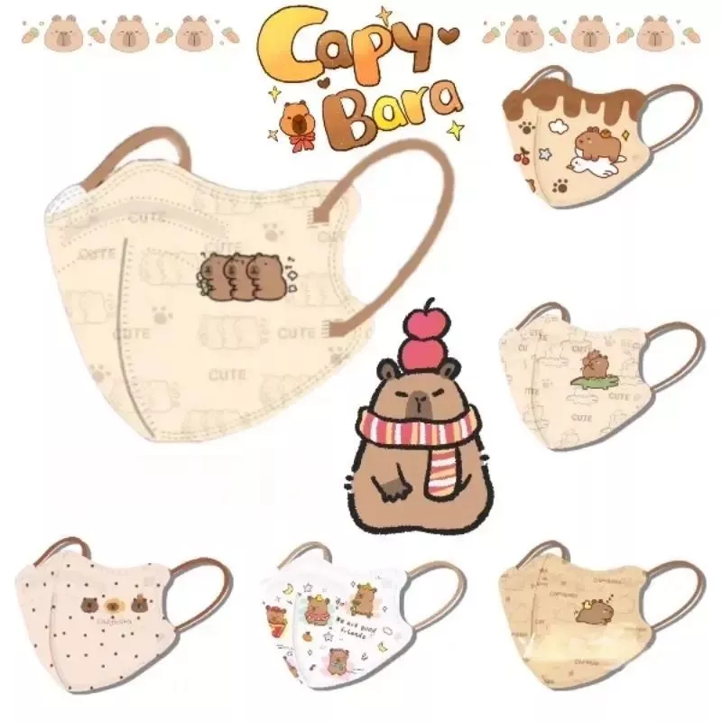 【Hwang】Set 10 cái khẩu trang 3D hoạt hình Capybara cho bé từ 3-10 tuổi- khẩu trang chống bụi cho bé