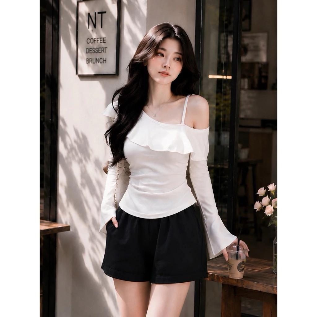 PQ04- Áo thun nữ lệch vai dài tay chất bozip mềm mịn ôm body size 42-58kg