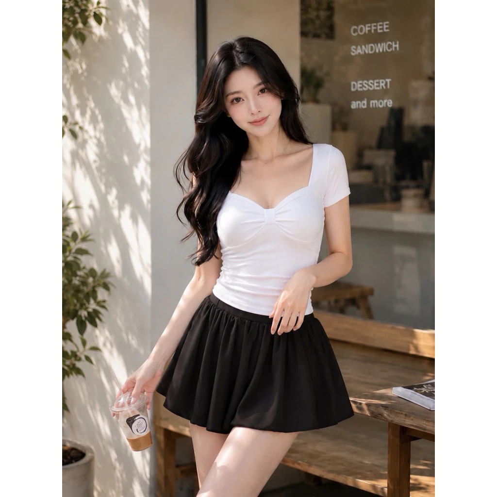 PQ30- Áo Thun nữ ôm body NƠ NGỰC 42-58kg, chất bozip mềm mịn co giãn tốt