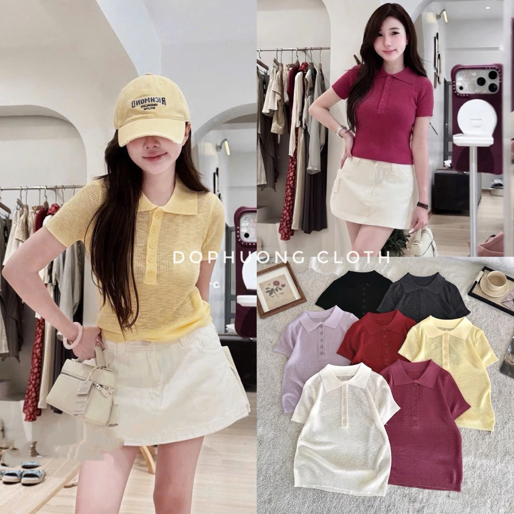 (Hàng QC đẹp sẵn - video chính chủ) Áo Polo trơn 6 khuy chất len thỏ mềm mại phom basic nữ