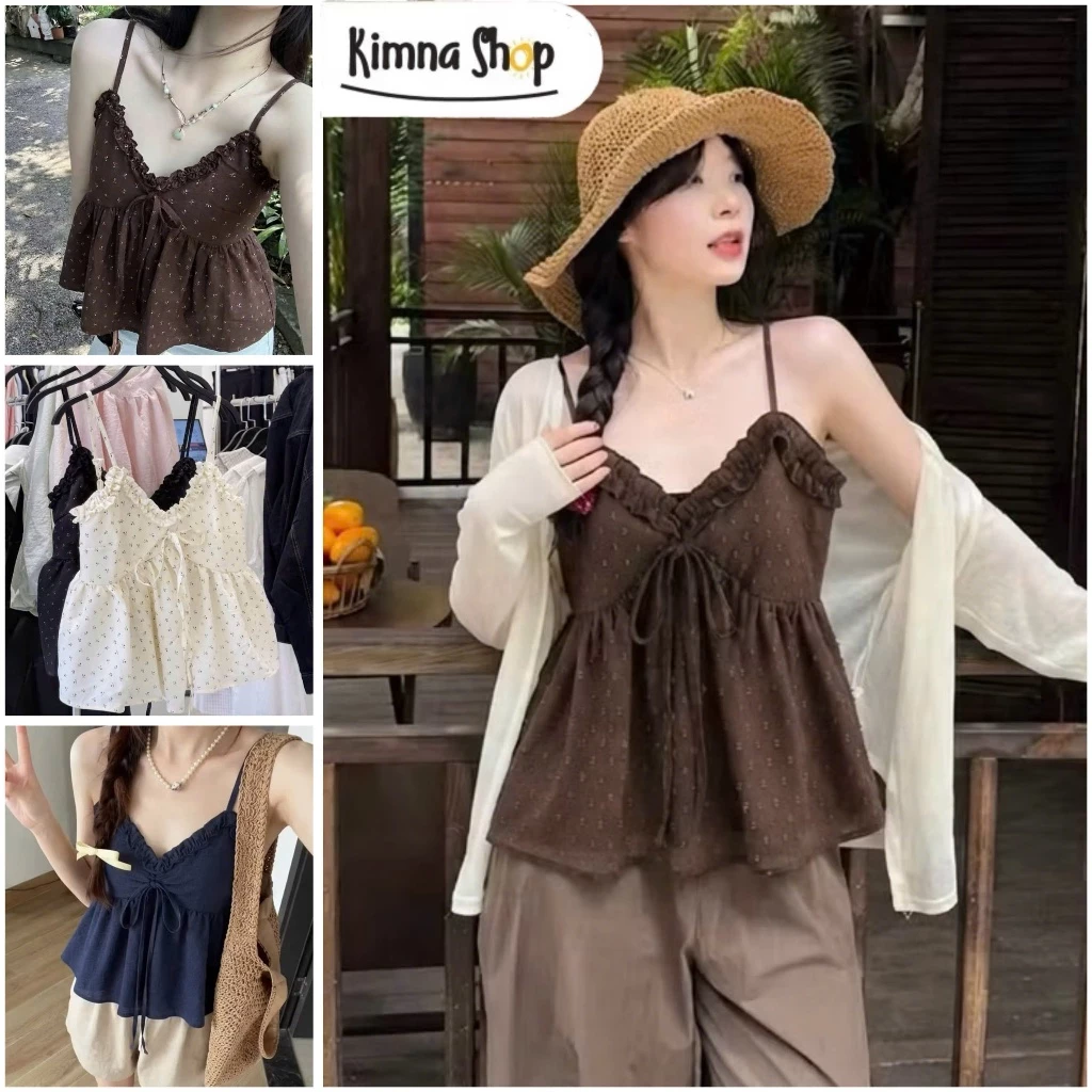 [6 MÀU] Áo 2 Dây Đũi Bèo Nơ Ngực (Dây Điều Chỉnh Độ Dài)