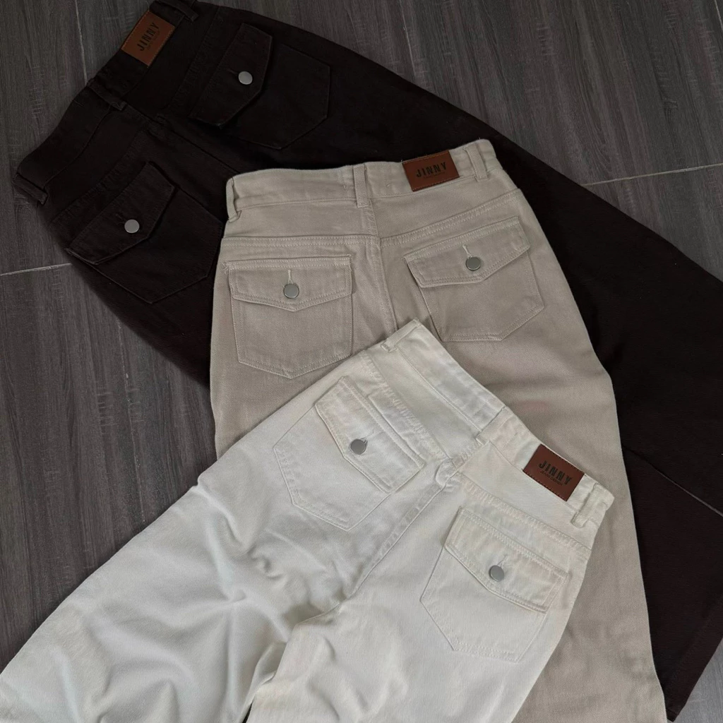 (Nấm 95cm)(XS-XL) - Quần suông túi nắp chất jean kaki KaKi mềm dày dặn có suông nấm lùn, quần jean nữ ống suông