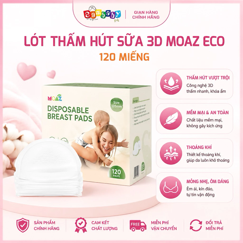 Lót thấm hút sữa 3D Moaz Eco chống tràn SamBabykids