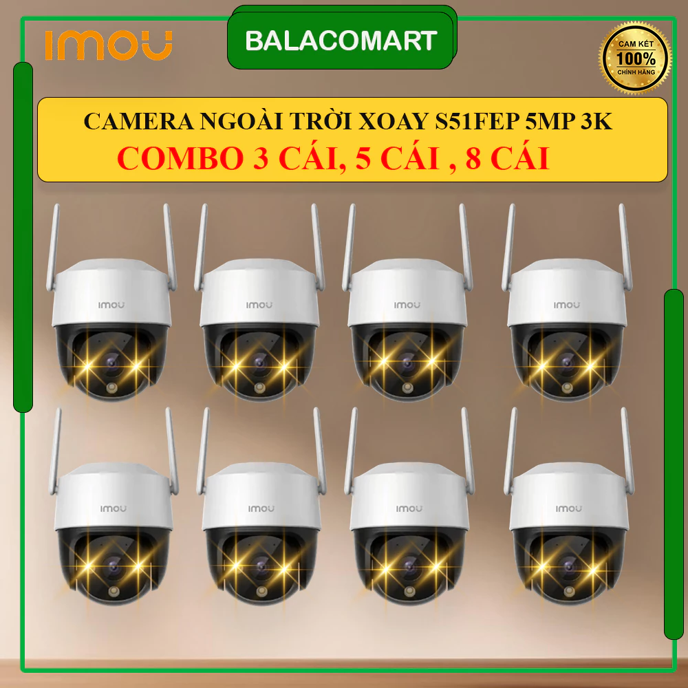 COMBO 3,5,8 Cái Camera Imou S51FEP 5MP ngoài trời xoay 360 độ, có màu ban đêm, dàm thoại 2 chiều