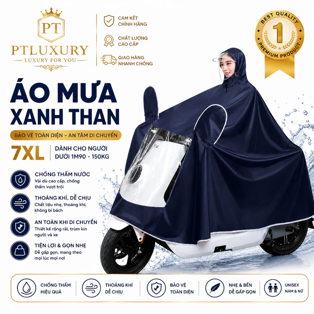 [ SIZE 7XL ] Áo mưa đi xe máy che phủ toàn thân kèm kính chắn mưa tiện lợi - PTLUXURY