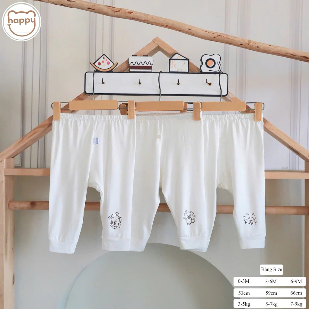 Combo 5-10 Quần Dài Sơ Sinh Đáp Đũng Happy Kids Thun Lạnh Màu Trắng In Hình Dễ Thương Cho Bé Trai Và Bé Gái