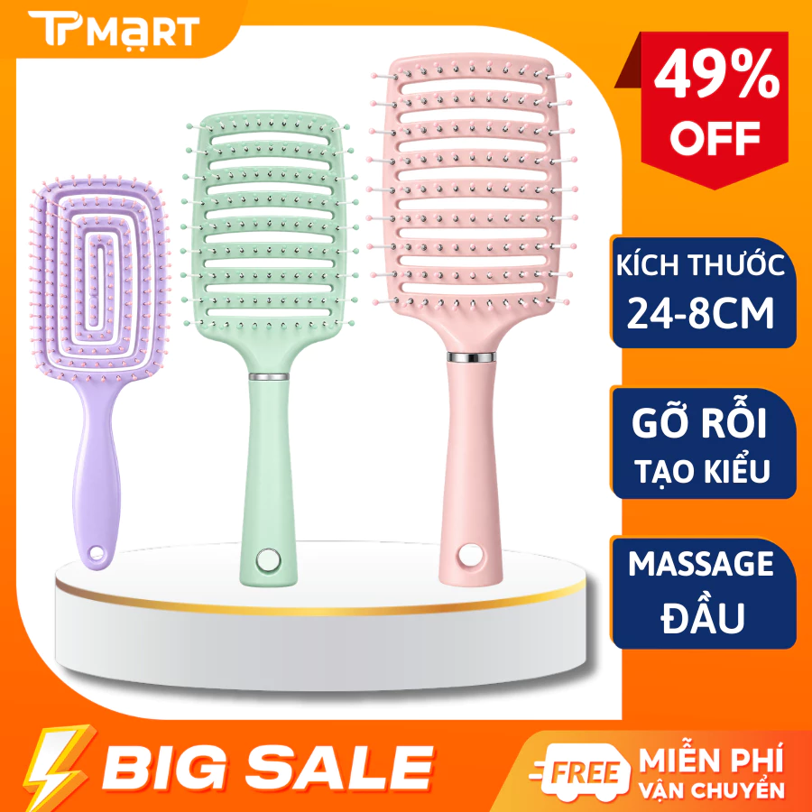 Lược chải tóc gỡ rối làm phồng tóc - lược bán nguyệt màu pastel siêu xinh 24x7cm