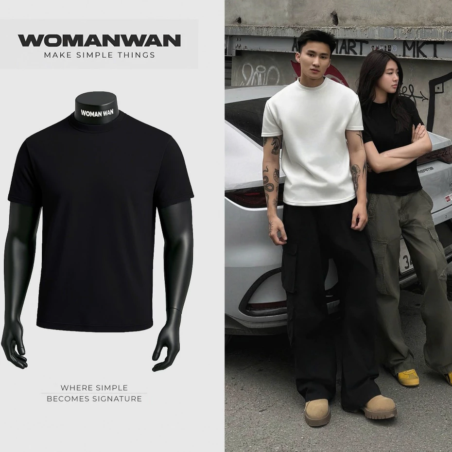 [CLEANFIT] Áo Thun Cleanfit Cổ Tròn Nam Nữ Tôn Chiều Cao Vải Chống Nhăn Form Slimfit - WOMAN WAN Menswear