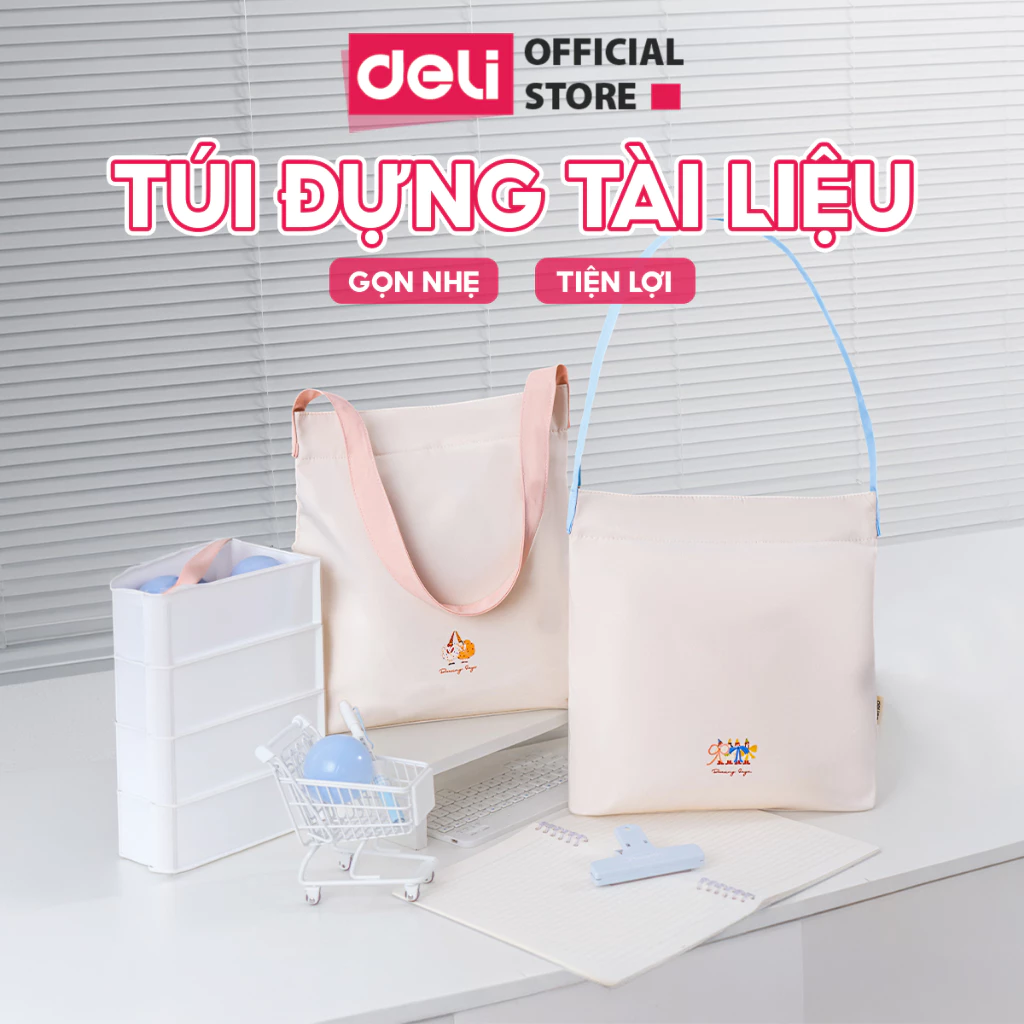 Túi Vải Học Thêm Đựng Tài Liệu Deli BA194 Màu Pastel - Túi Tote Canvas Đeo Vai Khóa Nam Châm Đựng Vừa Sách Vở A4, iPad