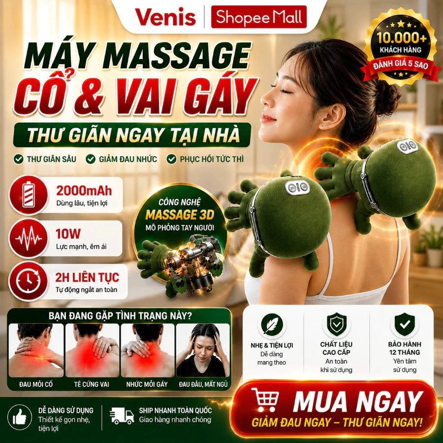 Máy Massage Cổ Vai Gáy Siêu Nhẹ 0.76kg, Massage Vai Cổ Mô Phỏng Bàn Tay Người, Thư Giãn Căng Mỏi