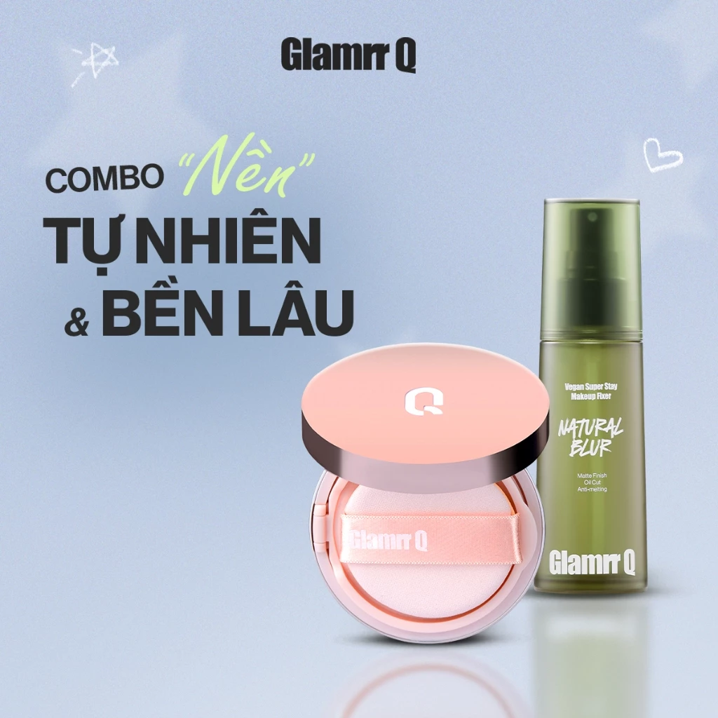 [KOL] [50ml] Combo GLAMRR Q Long Wear DD cushion SPF50+/PA+++ (12g) &  Xịt Khóa Nền Cố Định Thuần Chay (50ml)