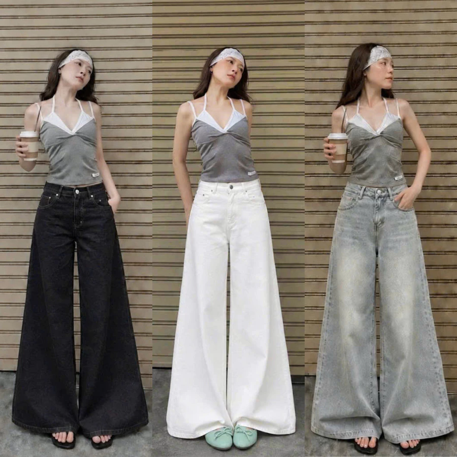 [DEAL MỞ BÁN]Quần Jean Ver4 Màu Trắng Ống Rộng Loe 33-37cm Cạp Cao, Quần Bò Nữ Denim Có Size Nấm Lùn