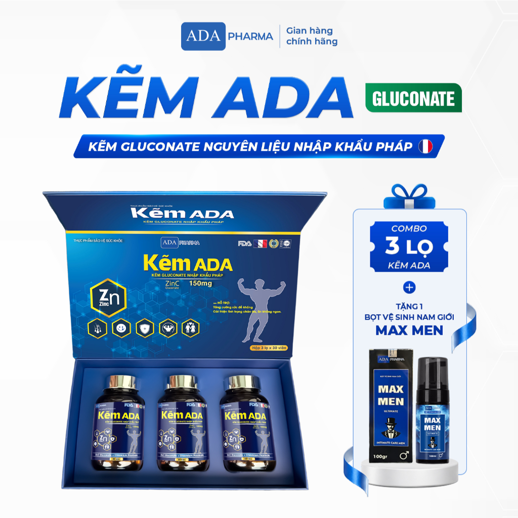 Kẽm ADA 150mg Kẽm Gluconate Nguyên Liệu Nhập Pháp. - Hỗ trợ tăng cường sức…