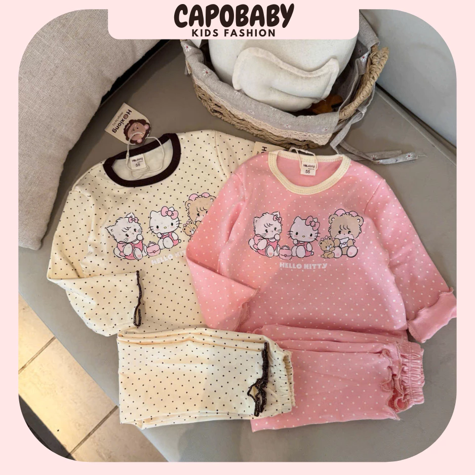 [Combo 2 bộ]Bộ đồ thu đông bé gái cao cấp họa tiết chấm bi, áo dài tay cổ viền ren, quần dài mềm mại[TD45]