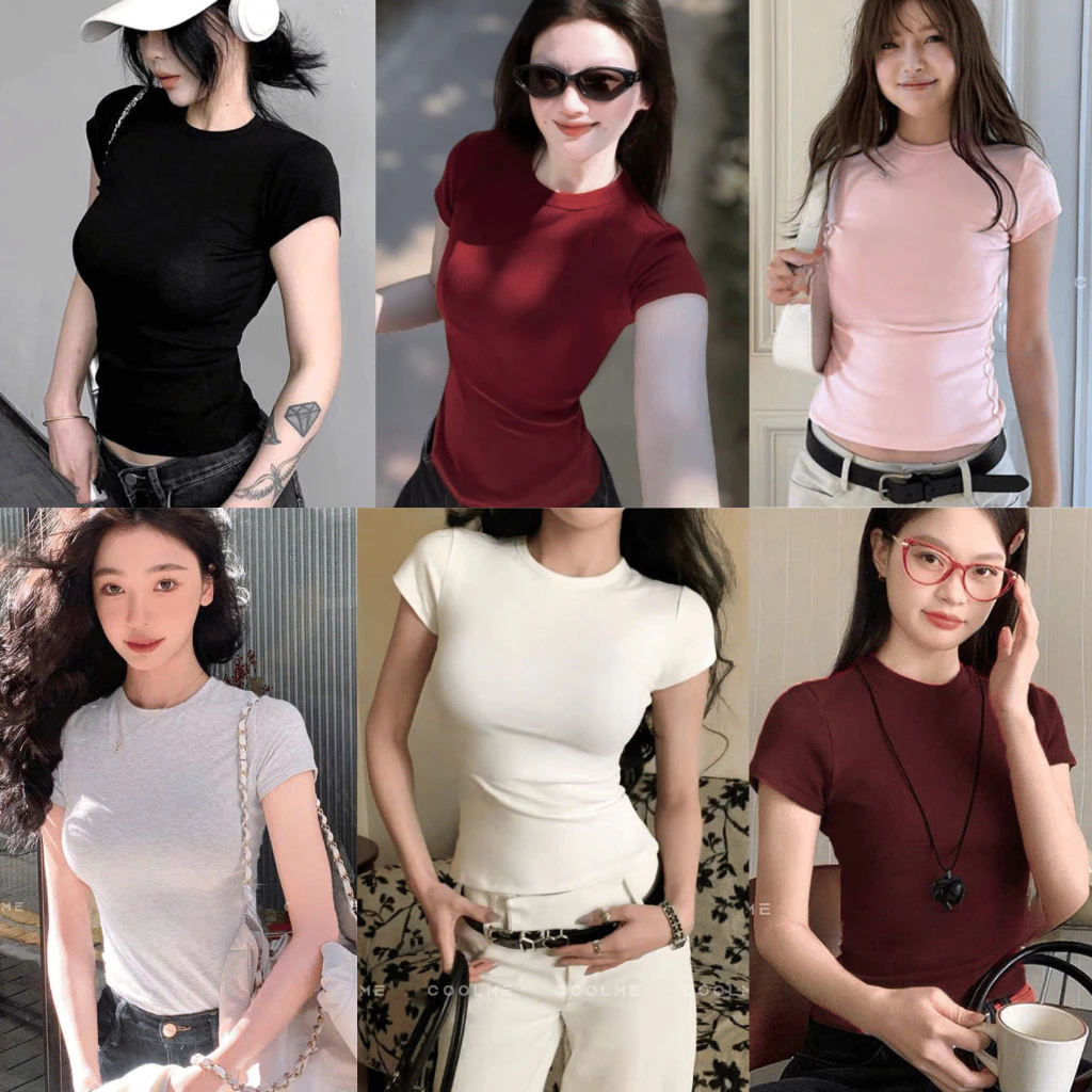 Áo thun ôm body nữ fit dáng tay ngắn cổ tròn chất cotton mịn co giãn tốt thấm hút mồ hôi mặc hè -G06