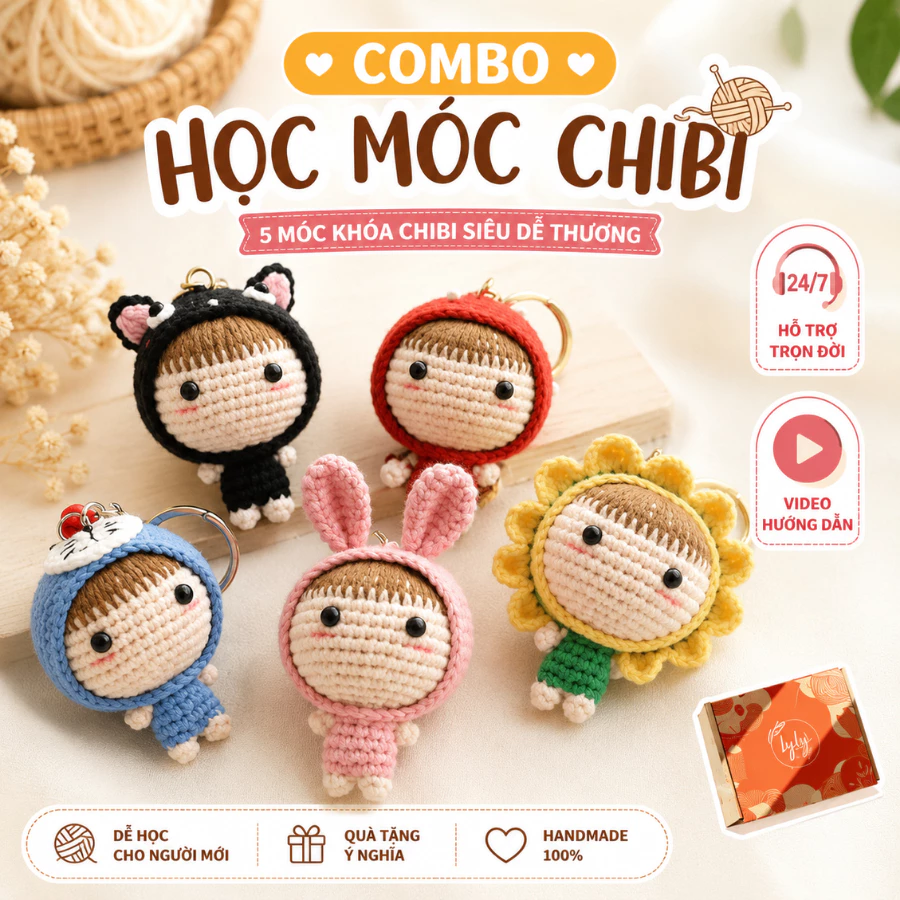 Bộ Móc Len LYLYCRAFT Làm Móc Khoá Chibi Có Kèm Video Hướng Dẫn Và Dụng Cụ Đan Móc Len Handmade DIY