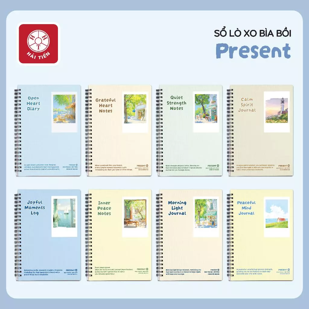 HẢI TIẾN Sổ lò xo bìa bồi ĐL 70g/m2 - Present (A4,A5,A6,A7,B5)