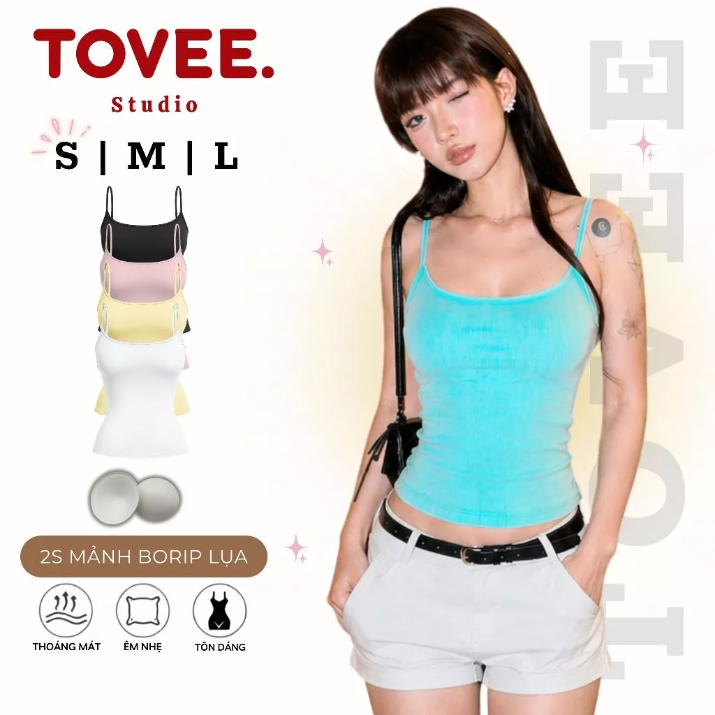 (CÓ MÚT) Áo Hai Dây Nữ Basic Chất Borip Lụa Mềm Mát, Nhiều Màu DD22 TOVEE