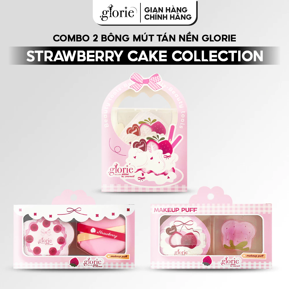 Set 2 Bông Mút Tán Nền Glorie Strawberry Cake Collection