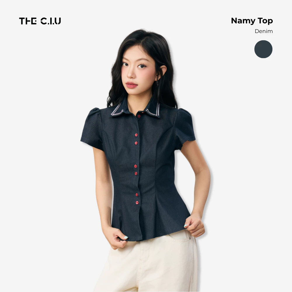 Áo kiểu sơ mi dáng peplum THE C.I.U, áo kiểu nữ cổ bẻ form ôm - Namy Top