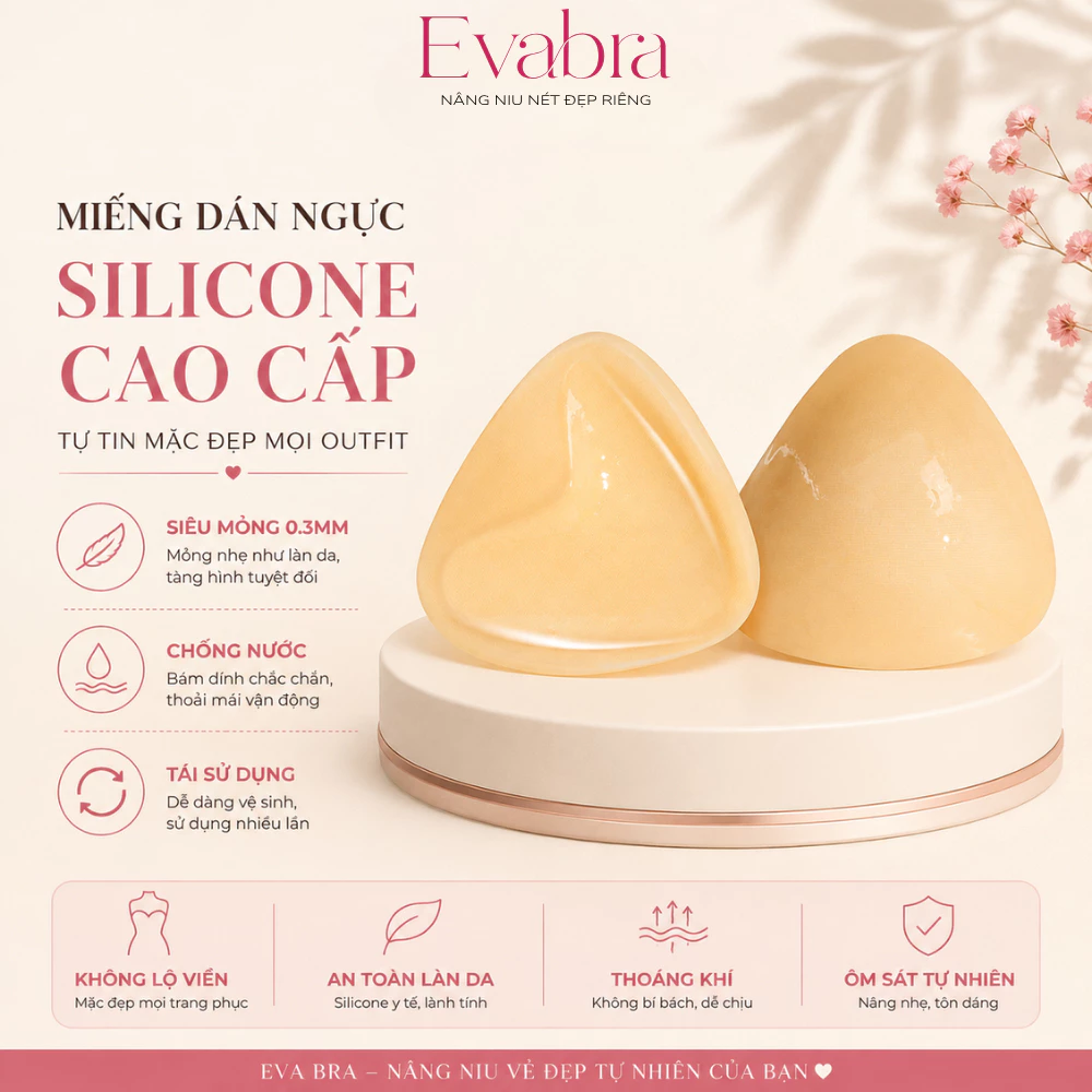 Miếng Dán Nâng Ngực Tam Giác Evabra – Tạo Khe Ngực Tự Nhiên, Tự Tin Diện Váy Hở Lưng H2006