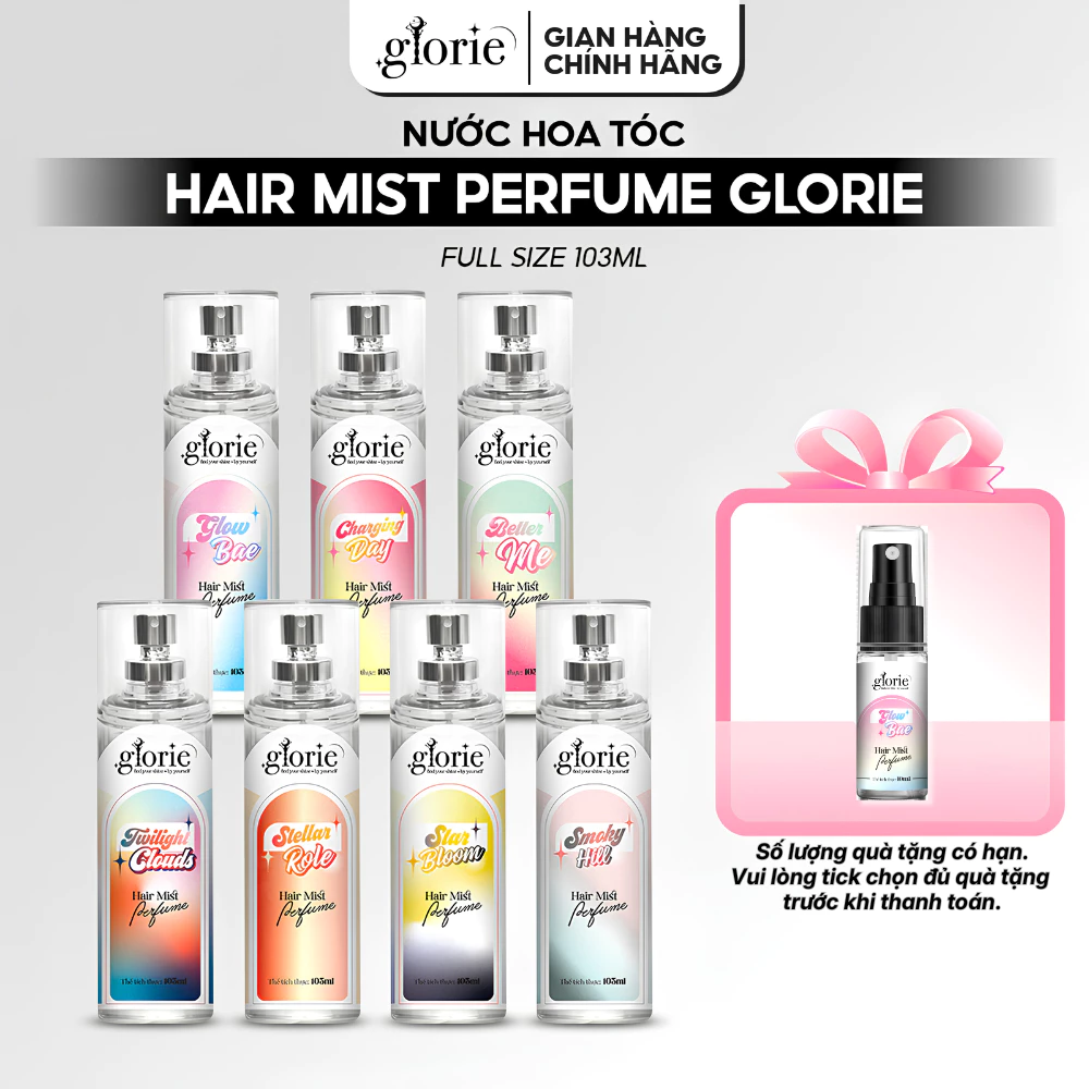 [TICK QUÀ TẶNG KÈM] Nước Hoa Tóc Glorie Hair Mist Perfume 2 Lớp Full Size 103ml - Không Cồn- Không Bết Tóc