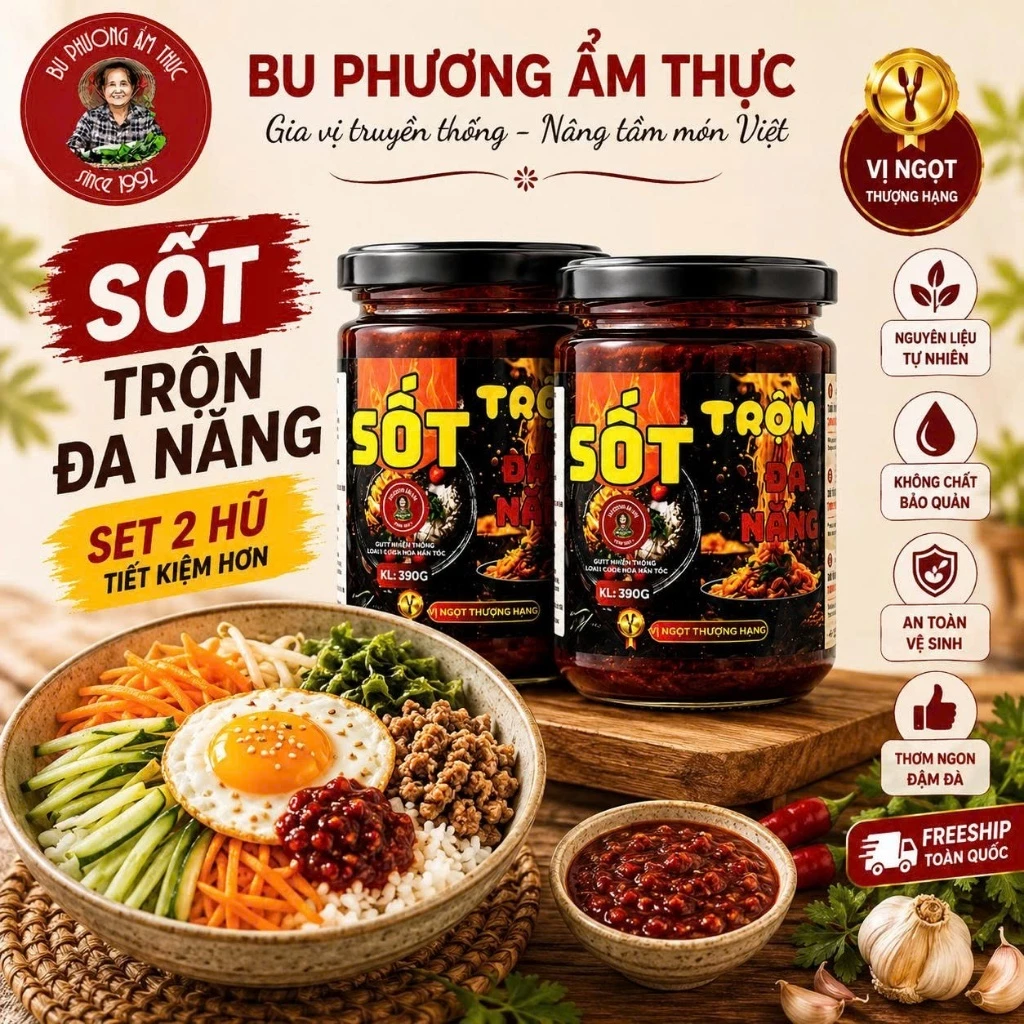 SỐT TRỘN ĐA NĂNG BU PHƯƠNG ẨM THỰC HỘP 399G – CHUẨN VỊ CƠM TRỘN HÀN QUỐC,GỎI HẢI SẢN ,MỲ TRỘN