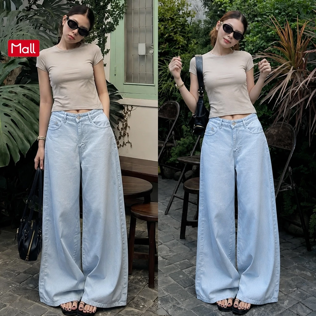 Quần Jean Nữ Xanh Bạc Ống Rộng 33cm  AVO AVOCADO Wide Leg Jeans Denim Streetwear Y2K