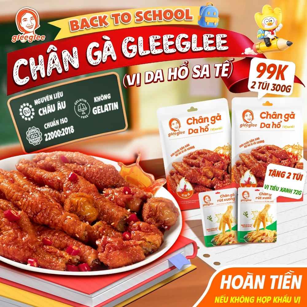 Chân Gà CÓ XƯƠNG GleeGlee DA HỔ VỊ SA TẾ 300g Cay Nồng Đậm Vị Chiên Trước Hầm Sau Ăn Liền Chuẩn ISO, Túi