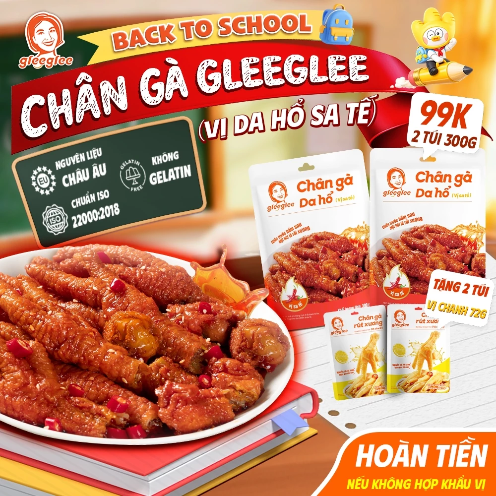 Chân Gà CÓ XƯƠNG GleeGlee DA HỔ VỊ SA TẾ 300g Cay Nồng Đậm Vị Chiên Trước Hầm Sau Ăn Liền Chuẩn ISO, Túi