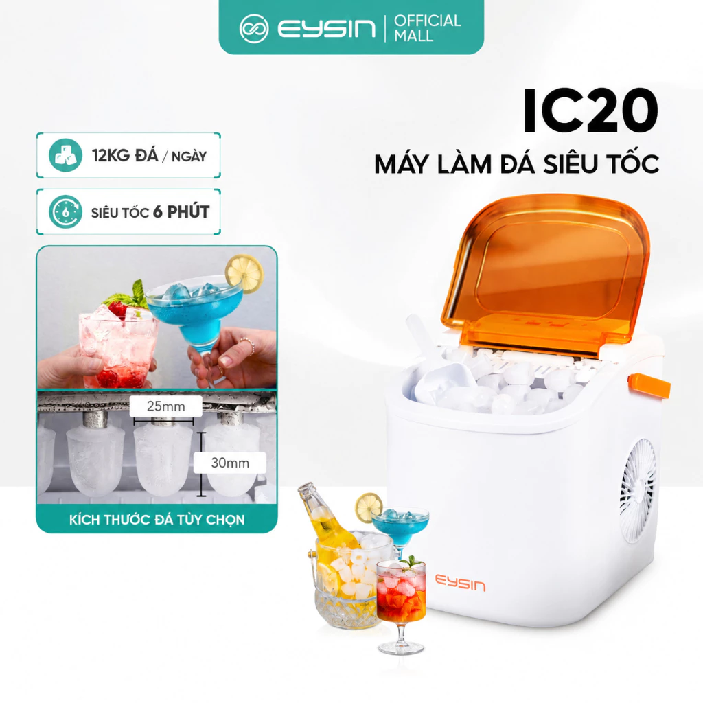 [V] Máy làm đá EYSIN IC20 Máy làm đá viên thông minh di động nhanh dành cho gia đình 12kg/24H