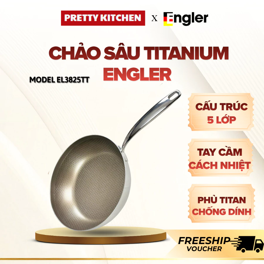 Chảo Nông Sâu Titanium Engler Cấu Tạo 7 Lớp Inox 316 Cao Cấp, Đáy Từ Dùng Mọi Loại Bếp - Pretty Kitchen