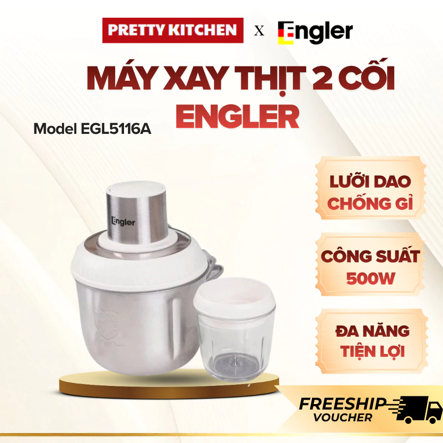Máy Xay Thịt 2 Cối Engler EGL5116A Dao 4 Và 6 Lưỡi Chống Gỉ, Xay Nhuyễn Đa Thực Phẩm - Pretty Kitchen