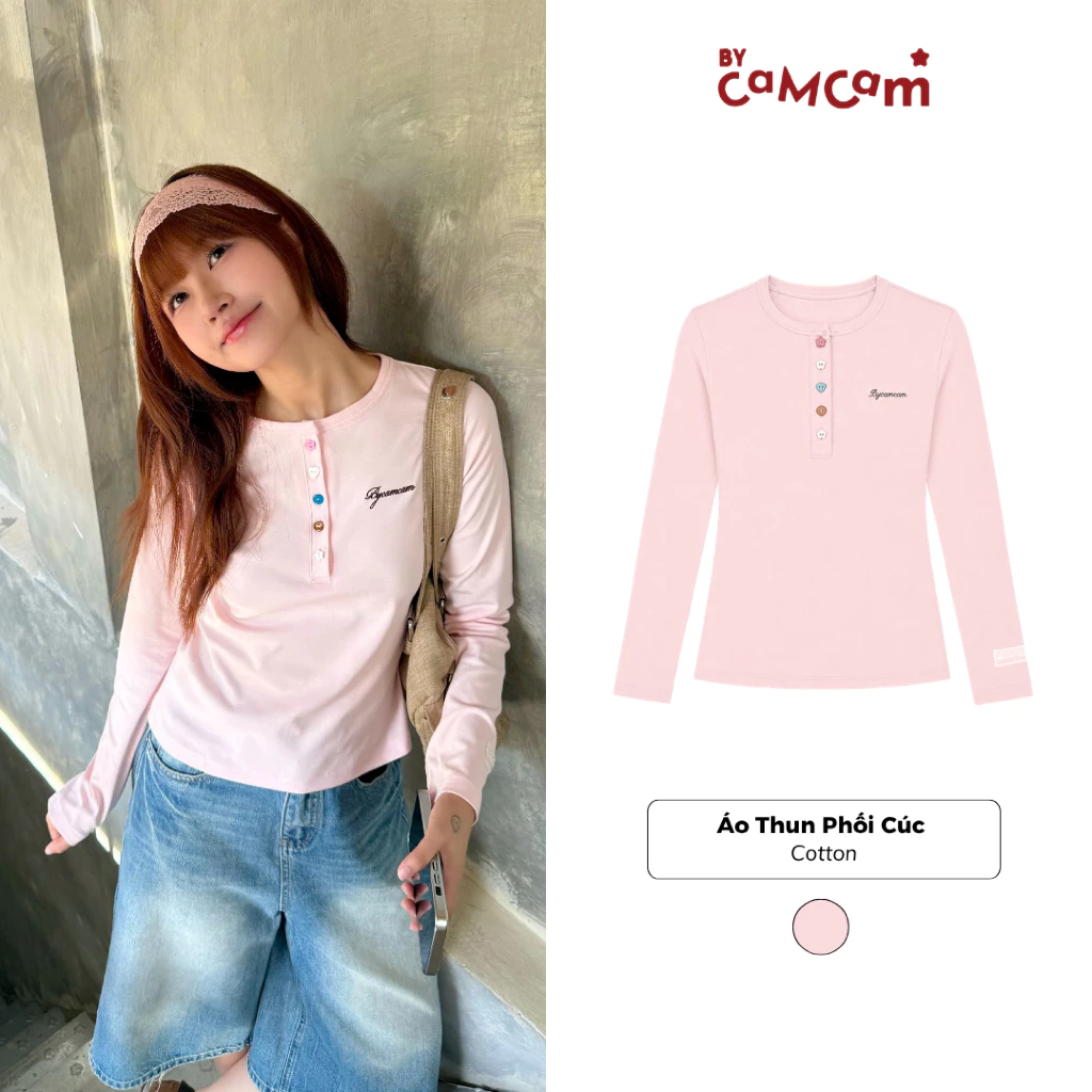Áo Long Sleeve Cổ Tròn 𝑩𝒚𝒄𝒂𝒎𝒄𝒂𝒎 Phối Cúc Nổi Bật ATD727