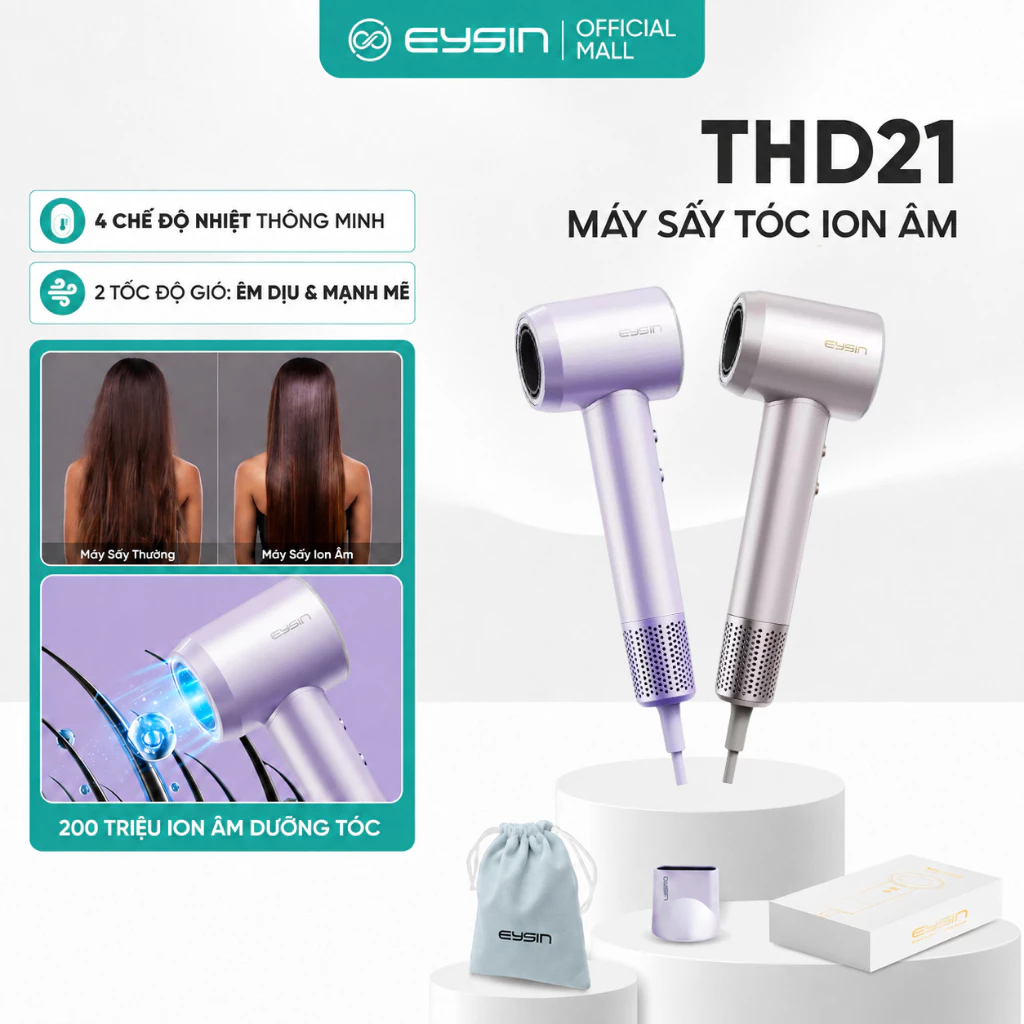 Máy sấy tóc EYSIN THD21 Tốc Độ Cao Công Suất 1600W 200 Triệu Ion Âm Nhỏ Gọn Nhanh Khô Tóc
