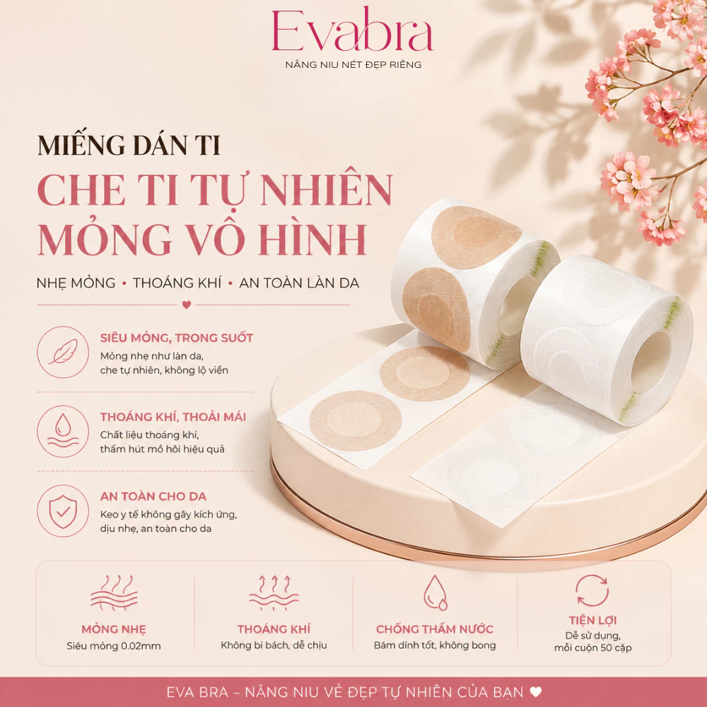 Dán Ti Nam Cuộn 100 Cặp Bằng Giấy Keo Dính Chắc An Toàn Mặc Áo Thun Ôm Sơ Mi Chống Lộ Evabra 0322