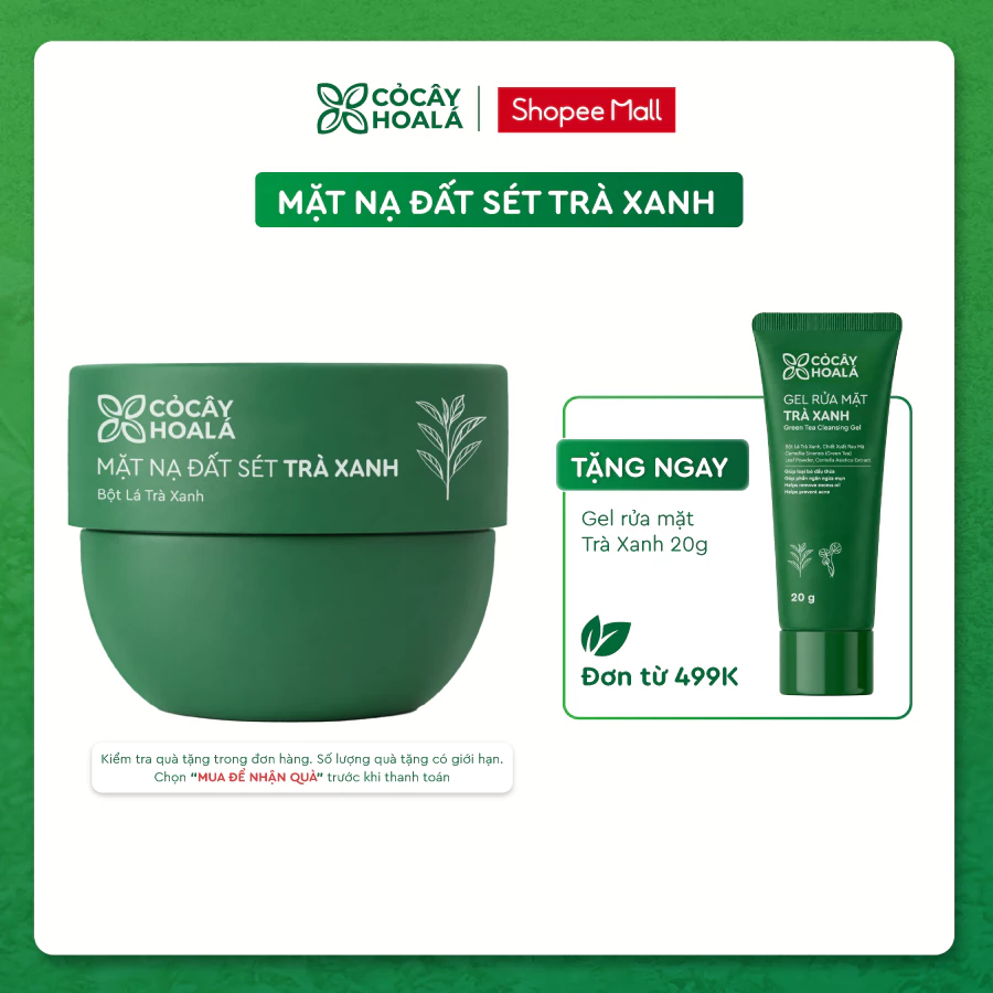 MẶT NẠ ĐẤT SÉT TRÀ XANH CỎ CÂY HOA LÁ 120g