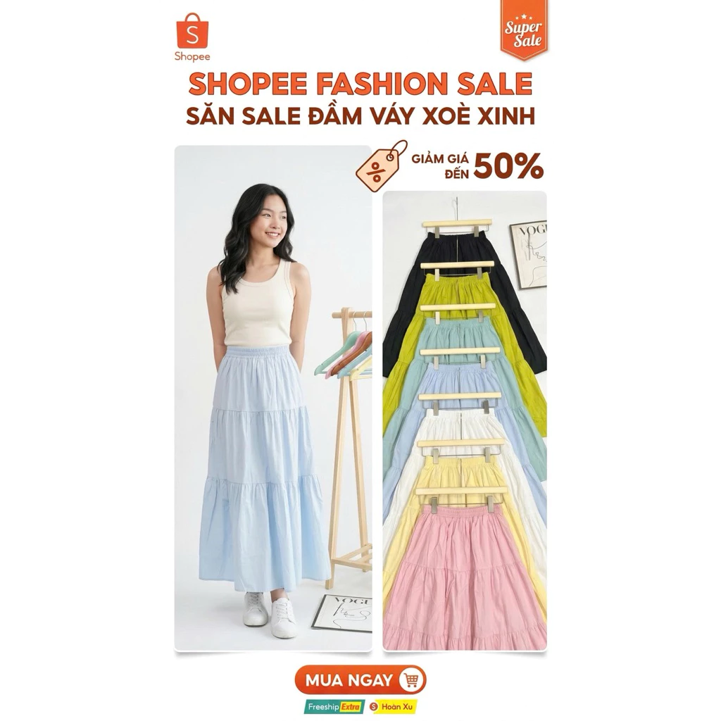 [Mã GIAM50K] Váy Tầng Maxi Nữ Dáng Dài Xoè Bồng Bềnh Đi Biển Đi Chơi - Đầm Maxi 3 Tầng (Freesize dưới 69kg)