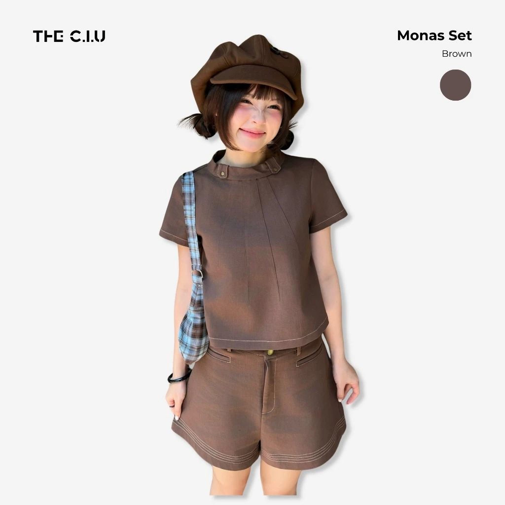 Set đồ linen nữ THE C.I.U, bộ áo cổ trụ xếp ly kèm quần short cạp cao - Monas Set - MN13 (Tách set)