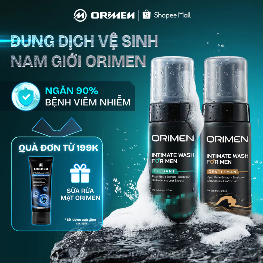 Dung dịch vệ sinh nam Orimen sạch khuẩn, ngăn ngừa viêm ngứa, bọt vệ sinh nam lưu hương nam tính 120ml