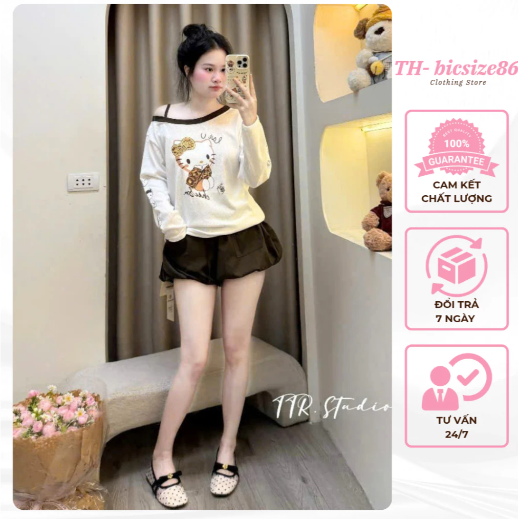Set áo thun dài tay love u trễ  vai mix chân váy bí form dưới 60kg