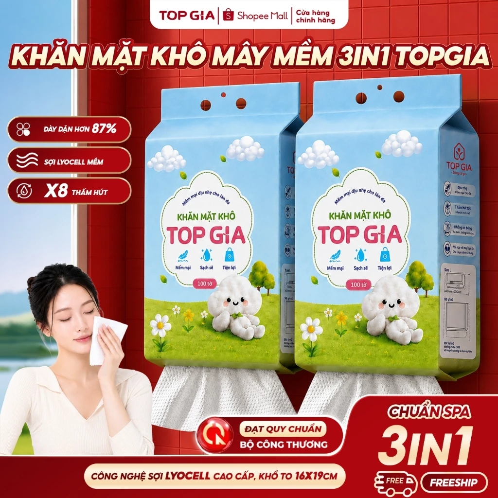 Combo 2 Bịch Khăn Mặt Khô Cao Cấp TOPGIA An Toàn, Lành Tính, Mềm Mại, Cân Bằng Ph Dịu Nhẹ Cho Da,Treo Tường Rút đáy