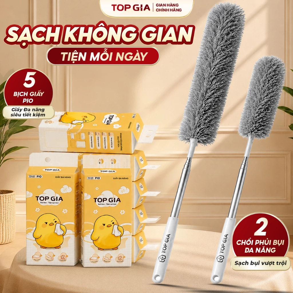 (SIÊU TIẾT KIỆM) Combo 2 Chổi Phủi Bụi kèm 5 Bịch Giấy đa năng Pio cao cấp tiện lợi cho mọi nhà .