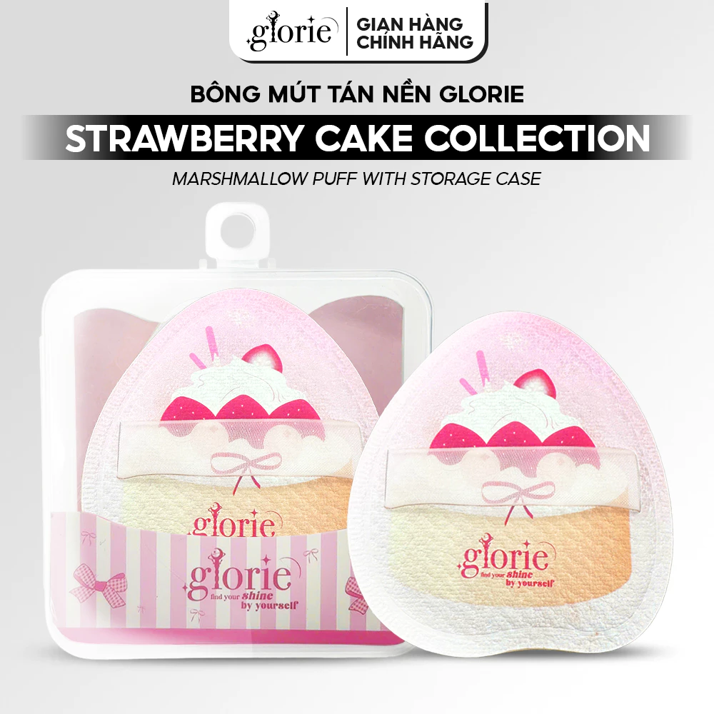 Bông Mút Tán Nền Glorie Strawberry Cake Collection - Marshmallow  Shaped Puff With Storage Case