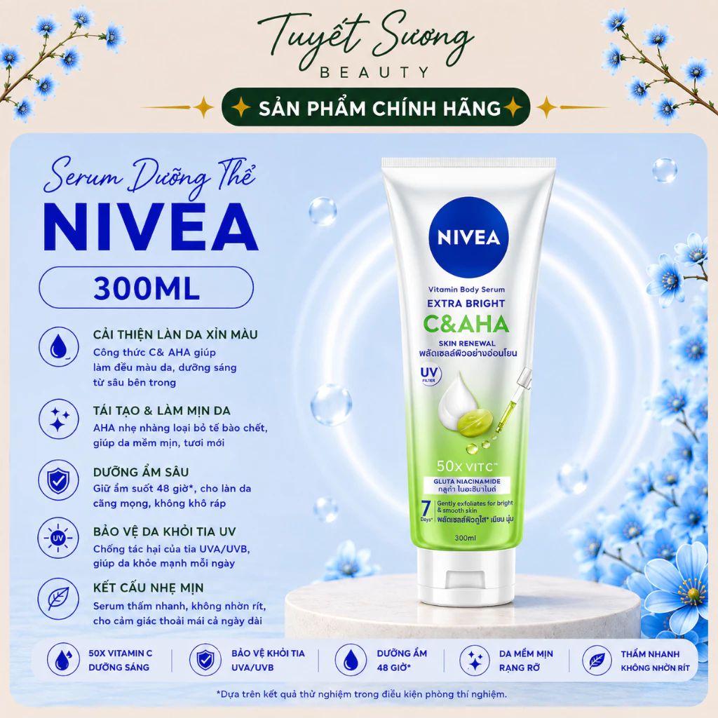 Serum Dưỡng Thể NIVEA Vitamin Extra Bright C&AHA Dưỡng Trắng & Làm Sạch Da Chết (300 ml) - 99197