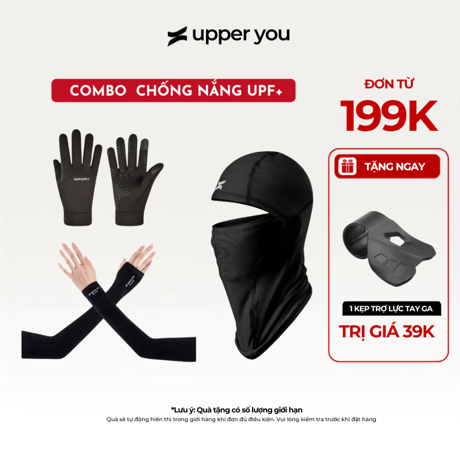 [TẶNG QUÀ ĐƠN 199K] Combo Chống Nắng Nam UPPER YOU Khăn Trùm Fullface, Mũ Lưỡi Trai, Găng Tay Chống Nắng, Bao Tay Lái Xe