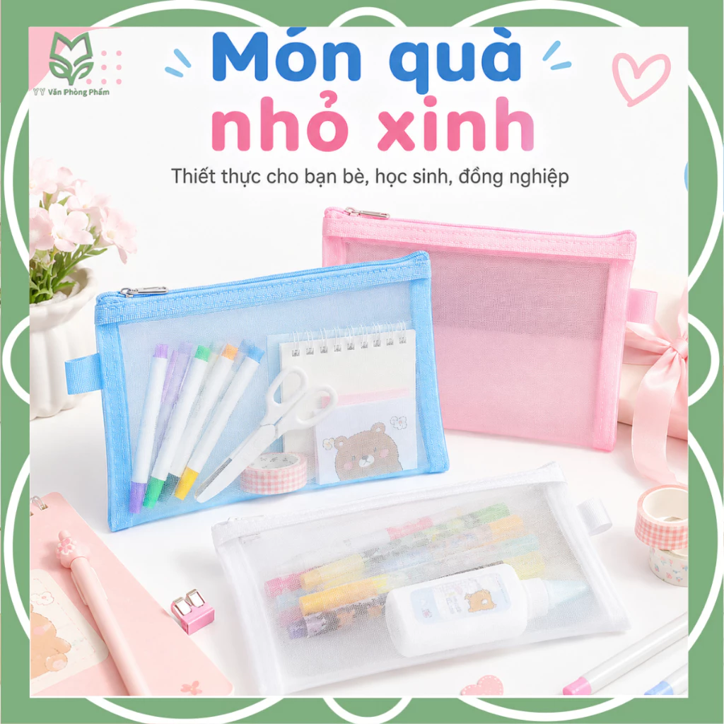 Túi Lưới Đựng Bút Trong Suốt  – Size Lớn, Đơn Giản, Phong Cách Hàn Quốc