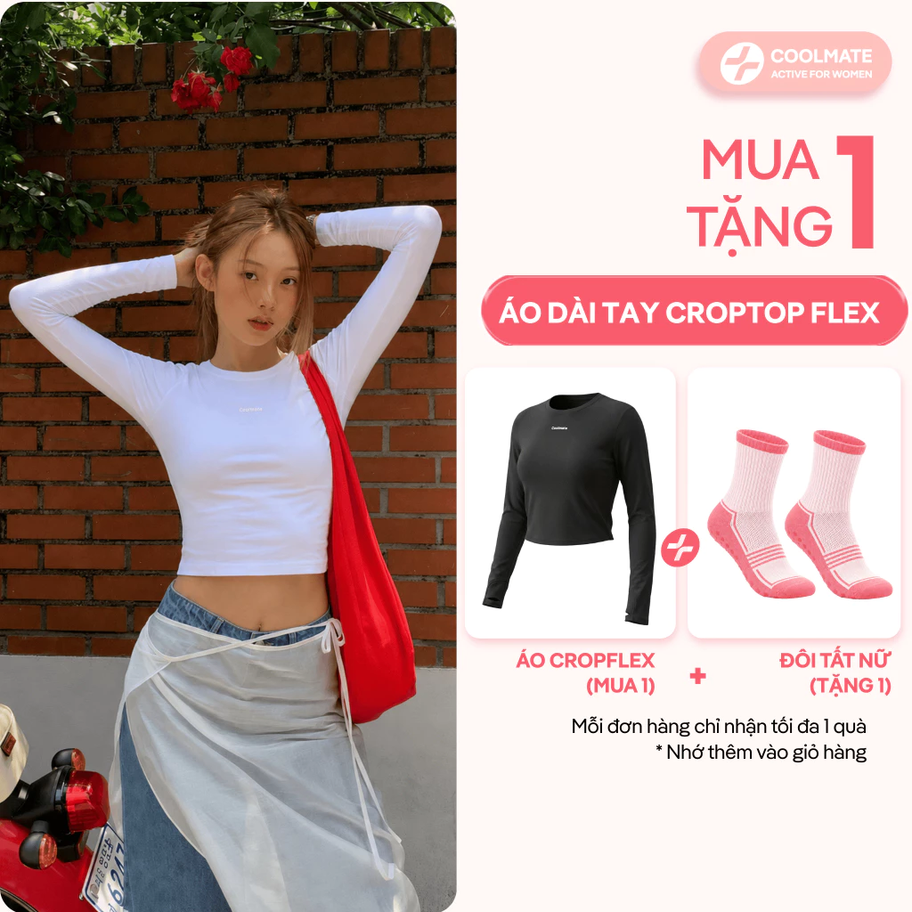 [TẶNG TẤT] Áo Croptop Nữ Flex dài tay thể thao mềm mại co giãn - Coolmate Active For Women