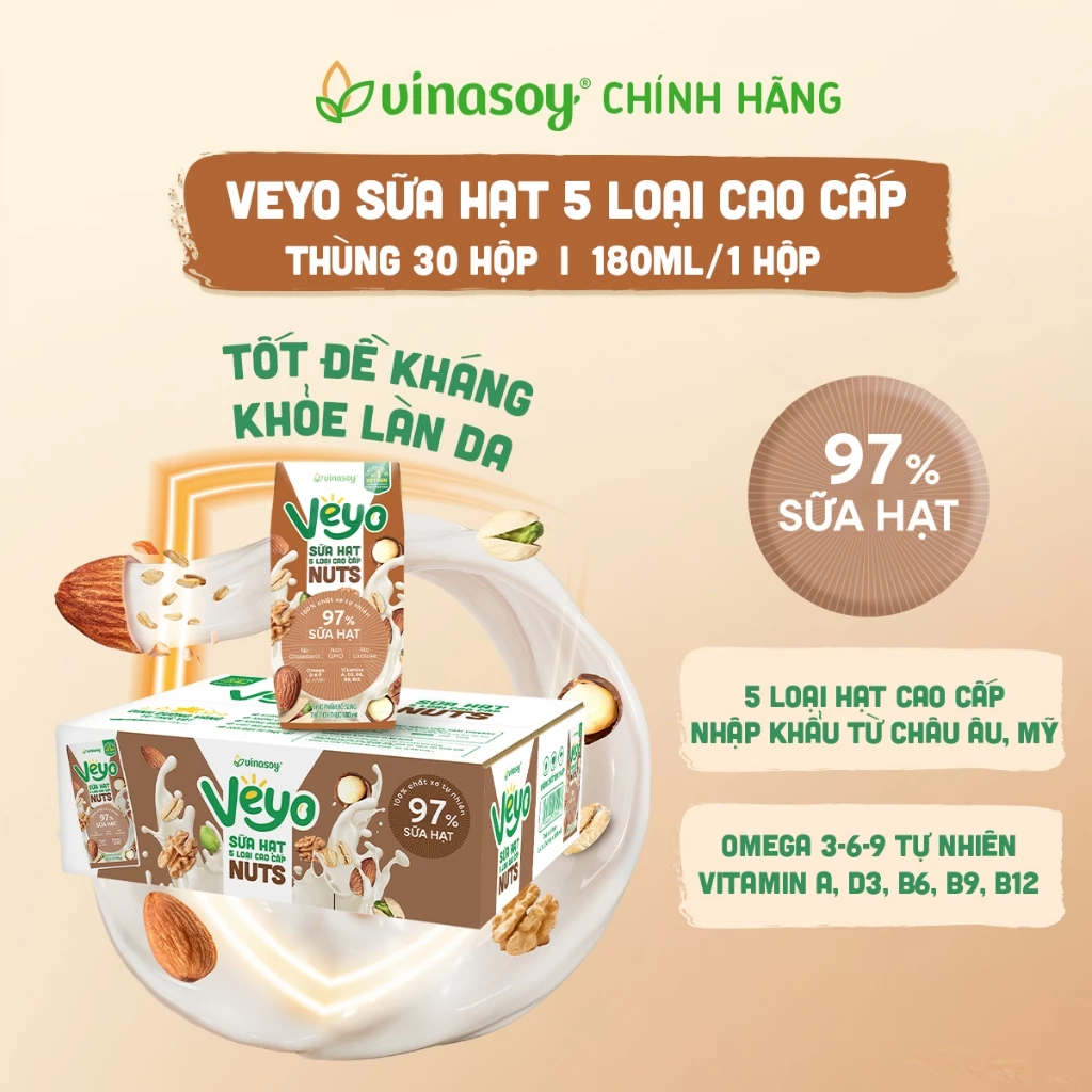 Combo 02 thùng Sữa hạt Veyo 30 hộp x 180ml
